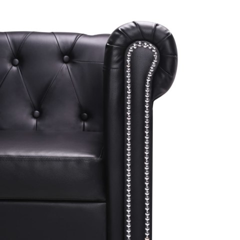 Sofa Chesterfield w kształcie litery L, sztuczna skóra, czarna