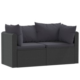 2-częściowa sofa ogrodowa, z poduszkami, polirattan, czarna