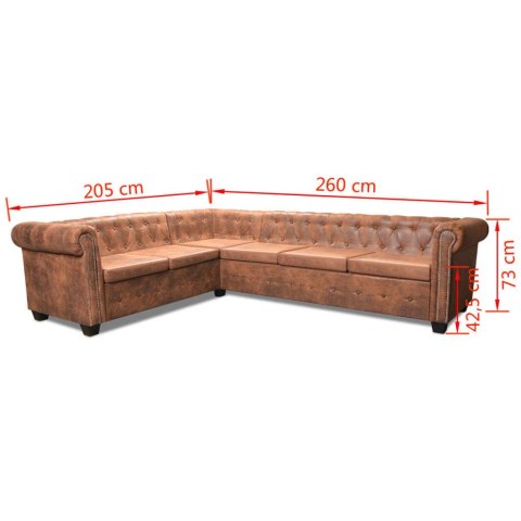 Sofa rogowa Chesterfield sześcioosobowa brązowa, sztuczna skóra