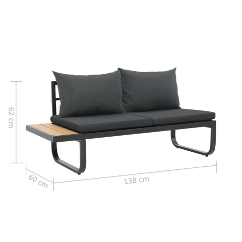 Sofa ogrodowa ze stołem i poduszkami, narożna, aluminium, WPC