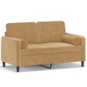2-osobowa sofa z poduszkami, brązowa, 120 cm, aksamit