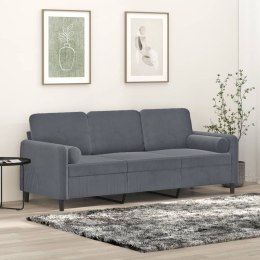 3-osobowa sofa z poduszkami, ciemnoszara, 180 cm, aksamit