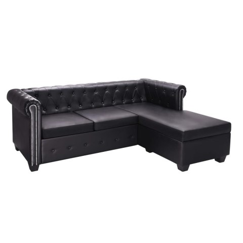 Sofa Chesterfield w kształcie litery L, sztuczna skóra, czarna