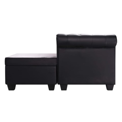 Sofa Chesterfield w kształcie litery L, sztuczna skóra, czarna