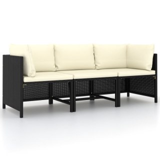 3-osobowa sofa ogrodowa z poduszkami, polirattan, czarna