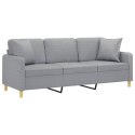 3-osobowa sofa z poduszkami, jasnoszara, 180 cm, tkanina