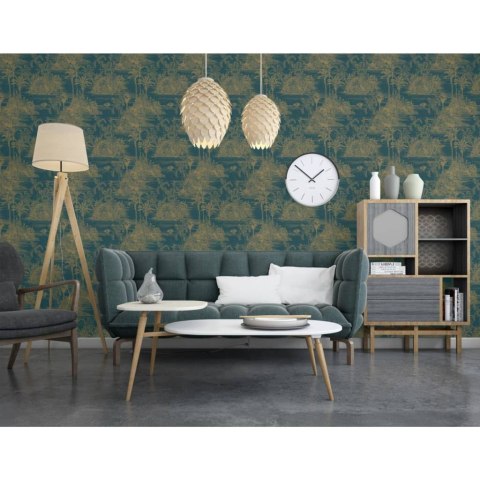 DUTCH WALLCOVERINGS Tapeta Tropical, ciemnoniebiesko-złota