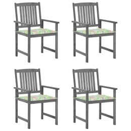 Krzesła ogrodowe z poduszkami, 4 szt., szare, akacjowe