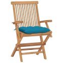 Krzesła ogrodowe z jasnoniebieskimi poduszkami, 4 szt., tekowe