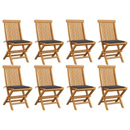 Krzesła ogrodowe z antracytowymi poduszkami, 8 szt., tekowe