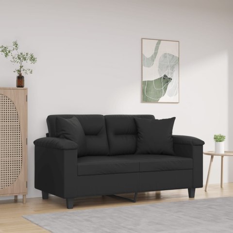 2-osobowa sofa z poduszkami, czarna, 120 cm, sztuczna skóra