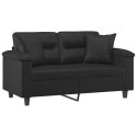 2-osobowa sofa z poduszkami, czarna, 120 cm, sztuczna skóra