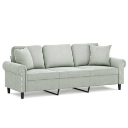 3-osobowa sofa z poduszkami, jasnoszara, 180 cm, aksamit