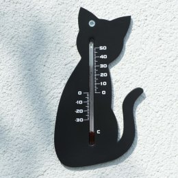 Nature Zewnętrzny termometr ścienny, w kształcie kota, czarny
