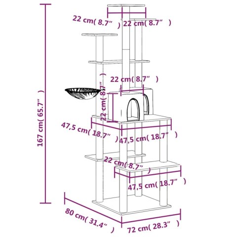 Drapak dla kota z sizalowymi słupkami, ciemnoszary, 167 cm