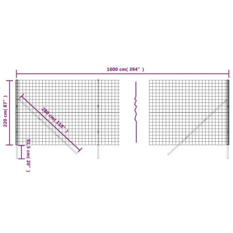 Ogrodzenie z siatki drucianej, antracytowe, 2,2x10 m