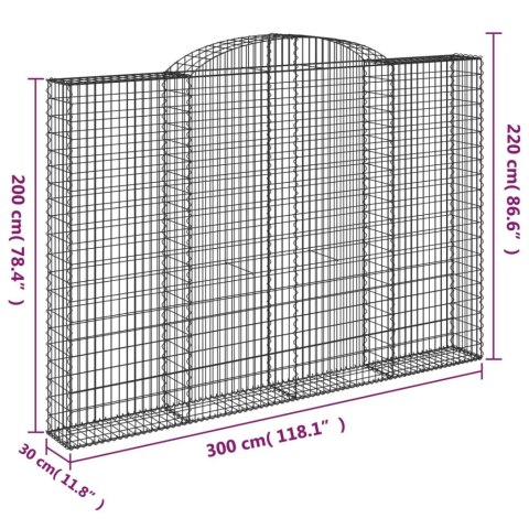 Łukowaty kosz gabionowy 300x30x200/220 cm, galwanizowane żelazo