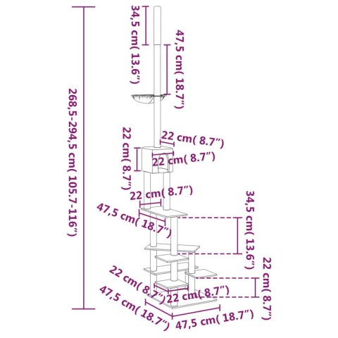 Drzewko dla kota, do sufitu, ciemnoszare, 268,5-294,5 cm