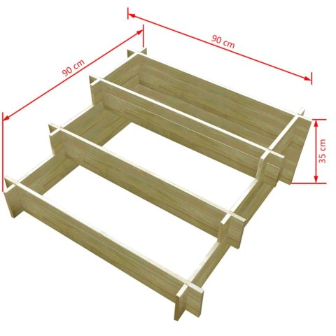 Donica 3 poziomowa, 90 x 90 x 35 cm, impregnowane drewno