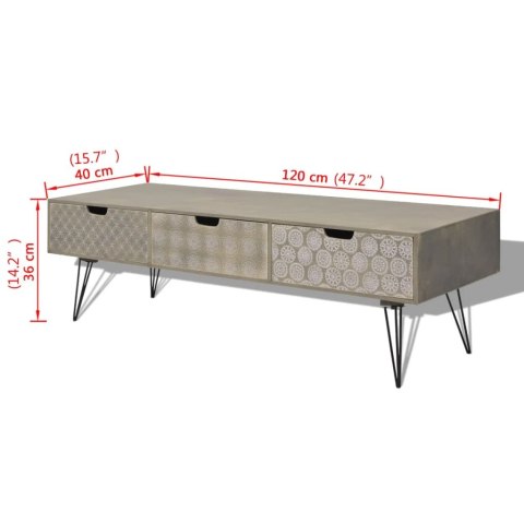 Szafka pod TV z 3 szufladami, 120x40x36 cm, szara