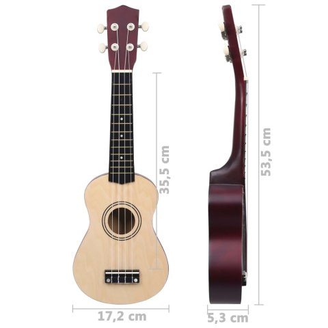 Ukulele sopranowe z pokrowcem, dla dzieci, naturalne, 21"