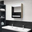 Szafka łazienkowa z lustrem i LED, biel i dąb, 50x14x60 cm
