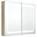 Szafka łazienkowa z lustrem i LED, biel i dąb, 80x12x68 cm