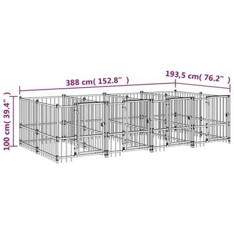 Kojec zewnętrzny dla psa, stalowy, 7,51 m²