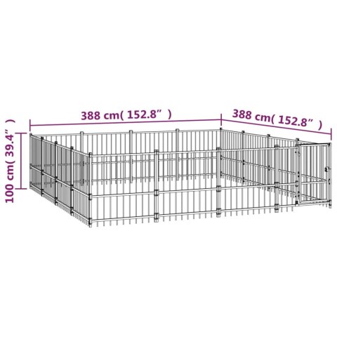 Kojec zewnętrzny dla psa, stalowy, 15,05 m²