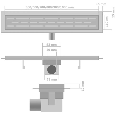 Odpływ prysznicowy liniowy, 2 szt., 530x140 mm, stal nierdzewna