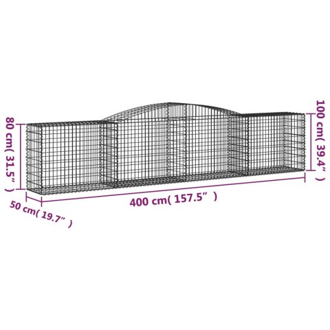 Kosze gabionowe, 2 szt, 400x50x80/100 cm, galwanizowane żelazo