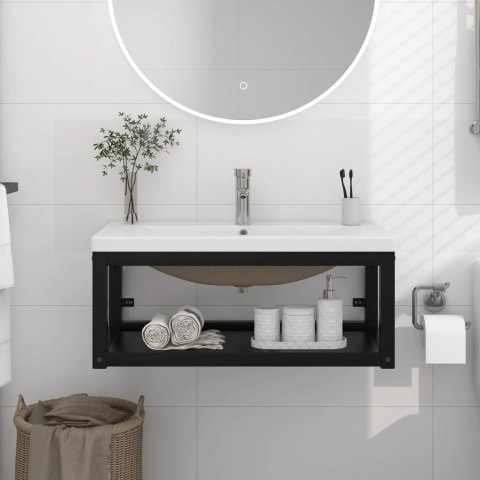 Stelaż łazienkowy z wbudowaną umywalką, czarny, żelazo