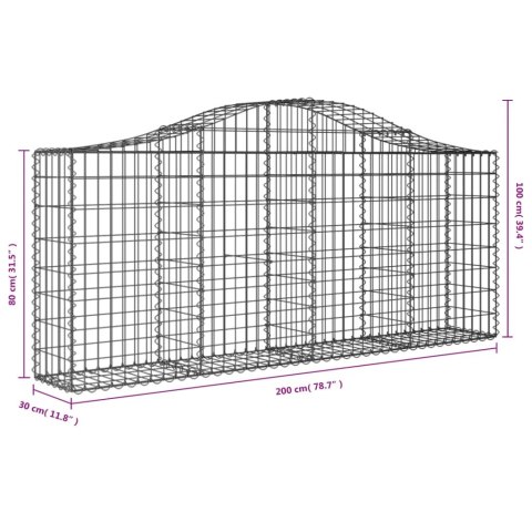 Kosze gabionowe, 6 szt, 200x30x80/100 cm, galwanizowane żelazo