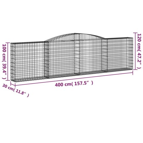 Kosze gabionowe, 2 szt, 400x30x100/120 cm, galwanizowane żelazo