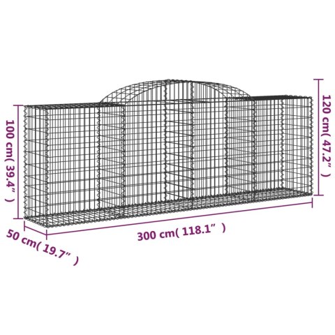 Kosze gabionowe, 4 szt, 300x50x100/120 cm, galwanizowane żelazo