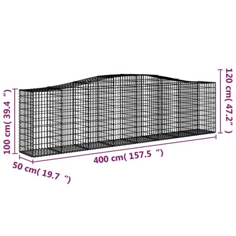 Kosze gabionowe, 8 szt, 400x50x100/120 cm, galwanizowane żelazo