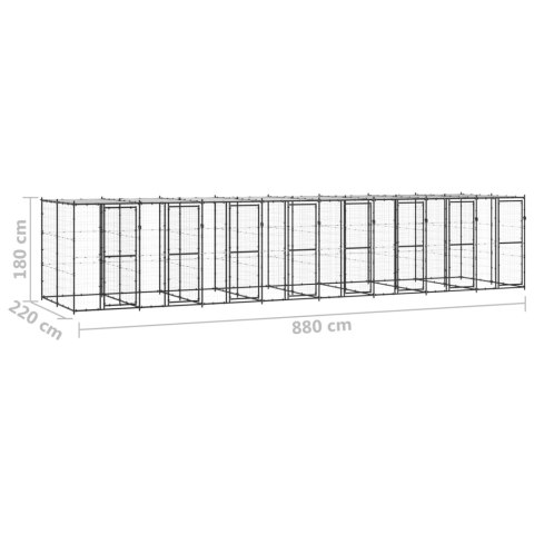 Kojec dla psa, z zadaszeniem, stalowy, 19,36 m²