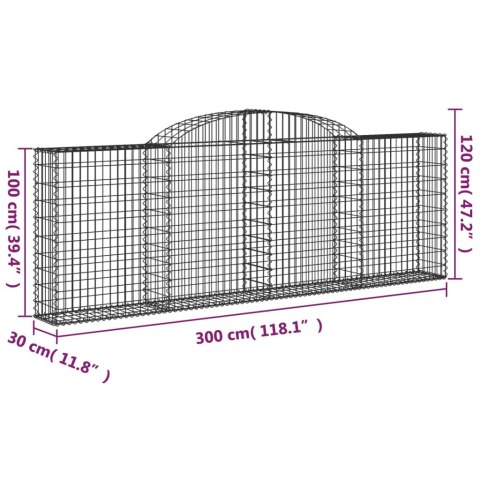 Kosze gabionowe, 4 szt, 300x30x100/120 cm, galwanizowane żelazo