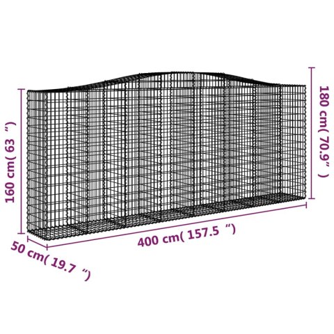 Kosze gabionowe, 2 szt, 400x50x160/180 cm, galwanizowane żelazo