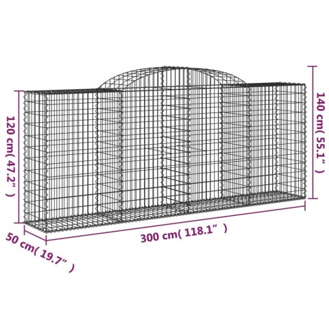 Kosze gabionowe, 3 szt, 300x50x120/140 cm, galwanizowane żelazo