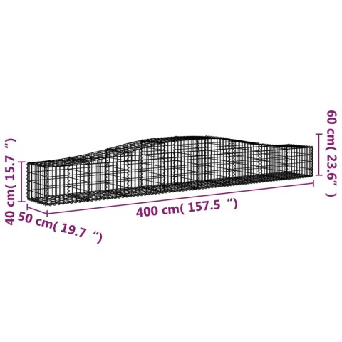 Kosze gabionowe, 5 szt, 400x50x40/60 cm, galwanizowane żelazo