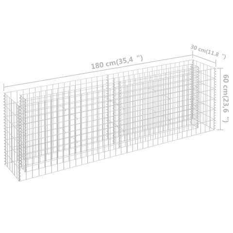 Podwyższona donica gabionowa, galwanizowana stal, 180x30x60 cm