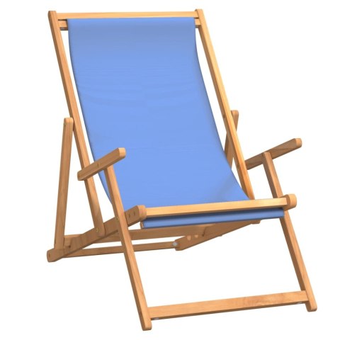 Składany leżak plażowy, lite drewno tekowe, niebieski