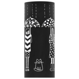 Stojak na parasole, wzór z kobietami i kotem, stalowy, czarny