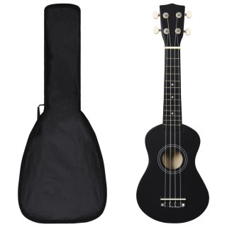 Ukulele sopranowe z pokrowcem, dla dzieci, czarne, 21"