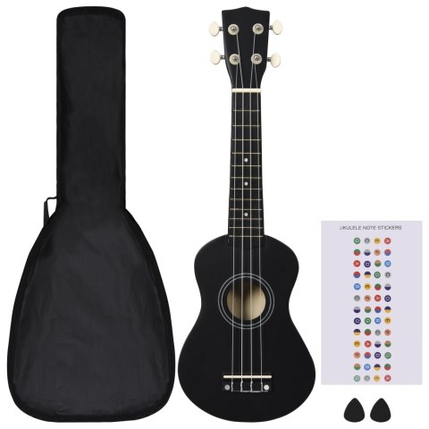 Ukulele sopranowe z pokrowcem, dla dzieci, czarne, 21"