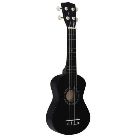 Ukulele sopranowe z pokrowcem, dla dzieci, czarne, 21"