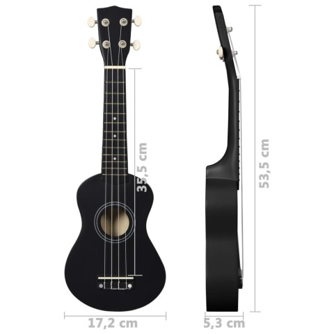 Ukulele sopranowe z pokrowcem, dla dzieci, czarne, 21"