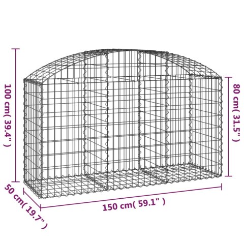 Łukowaty kosz gabionowy, 150x50x80/100 cm, galwanizowane żelazo