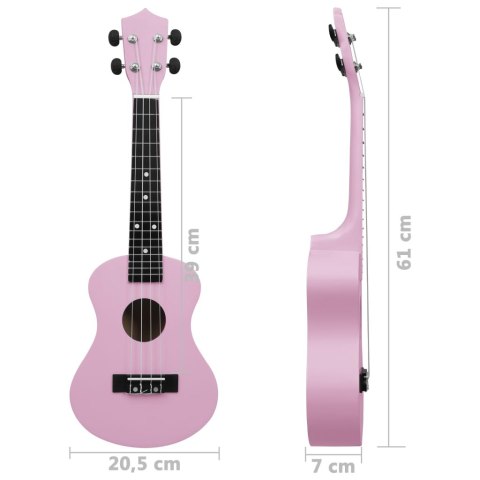 Ukulele sopranowe z pokrowcem, dla dzieci, różowe, 23"